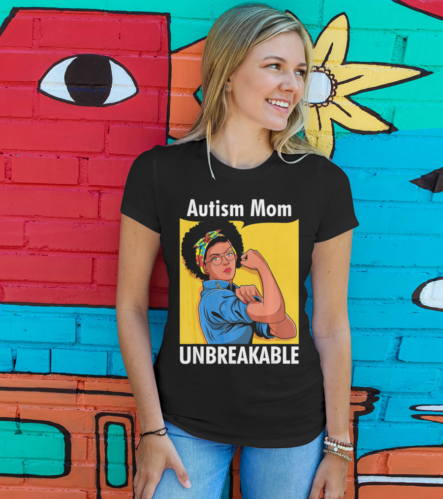 Autism Mom Unbreakable Afro Inspiring Woman Empowerment T-Shirt