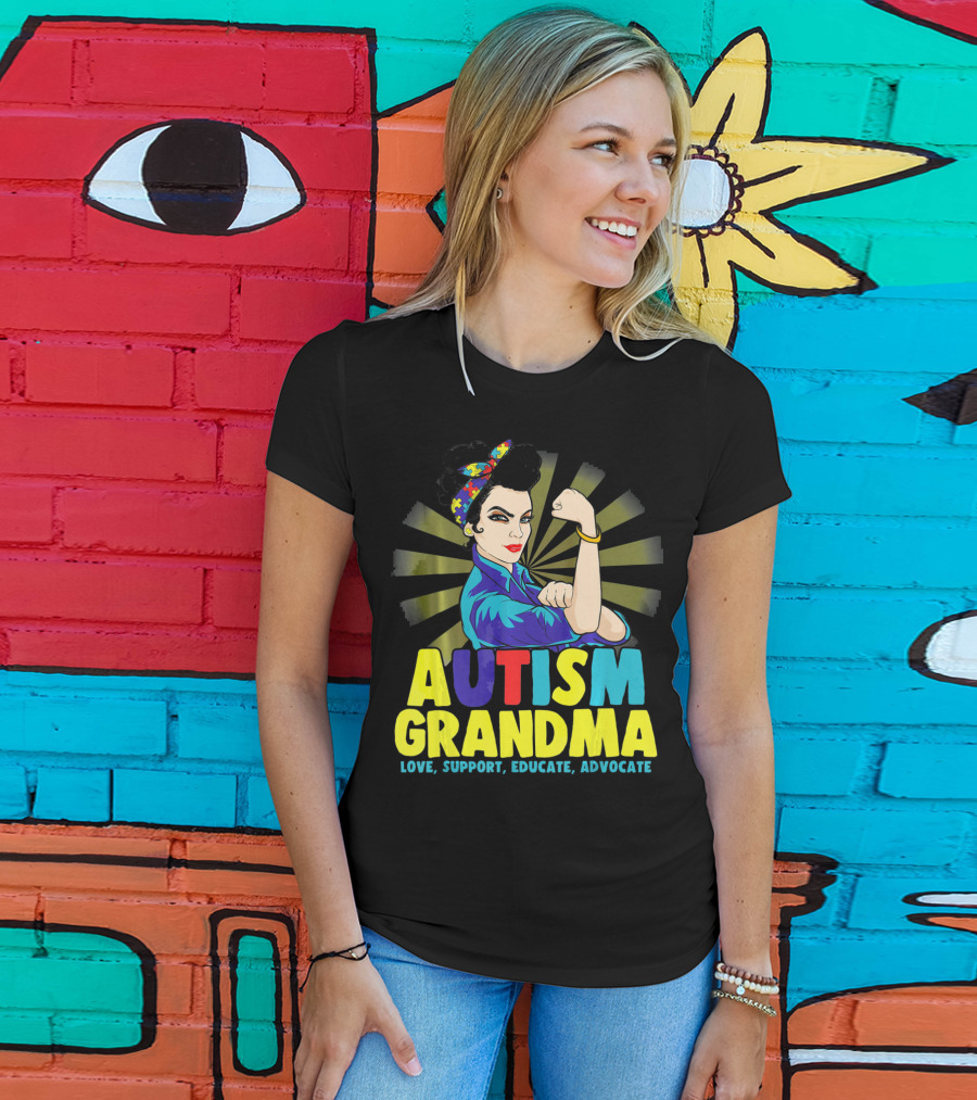 Autism Grandma Love Support Educate Advocate Retro Iconic T-Shirt