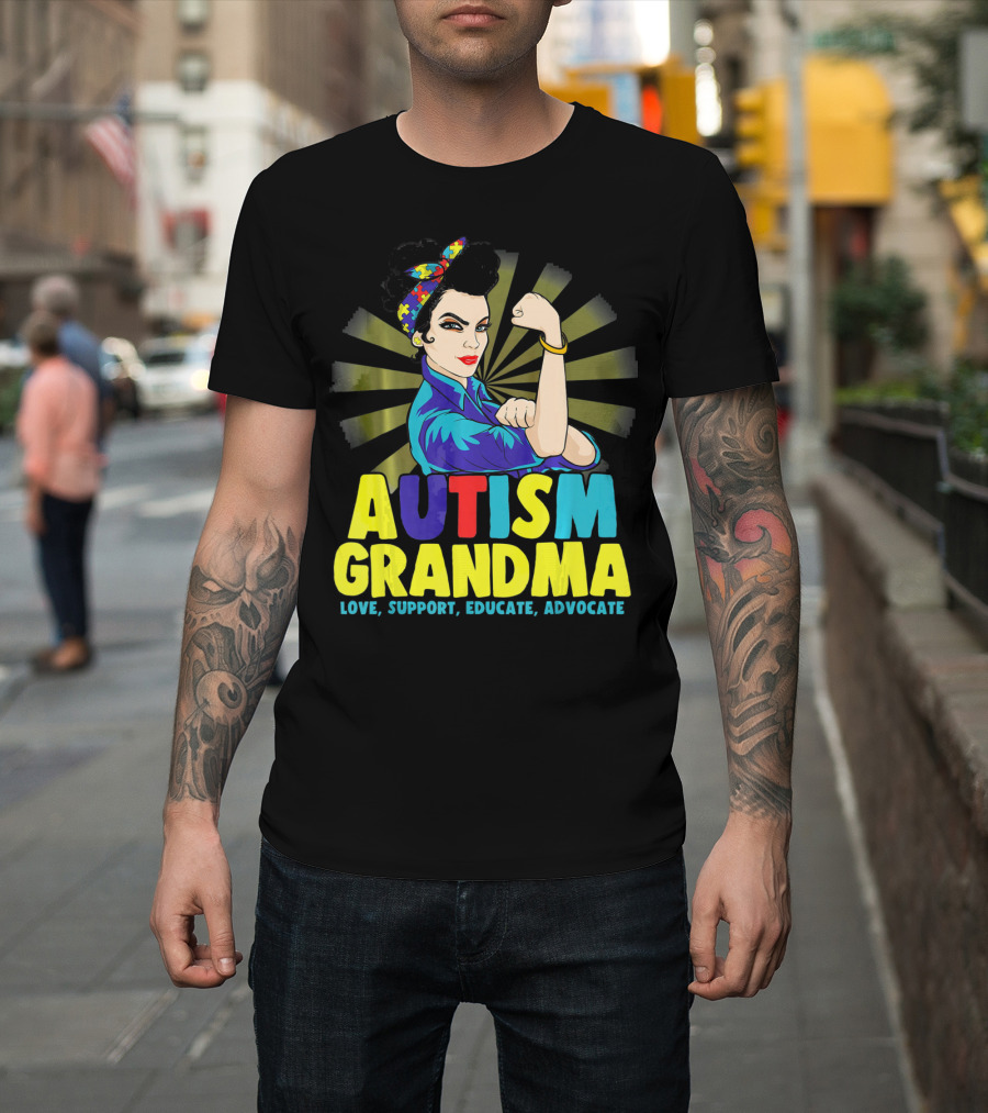 Autism Grandma Love Support Educate Advocate Retro Iconic T-Shirt