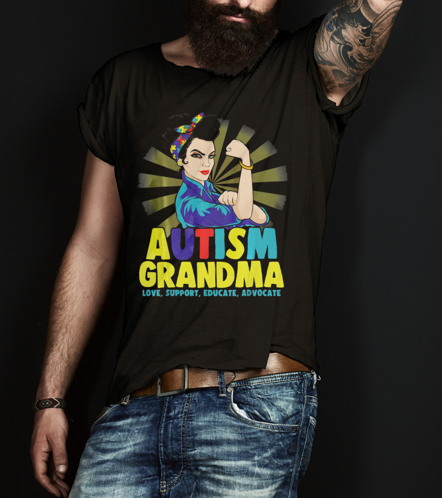 Autism Grandma Love Support Educate Advocate Retro Iconic T-Shirt