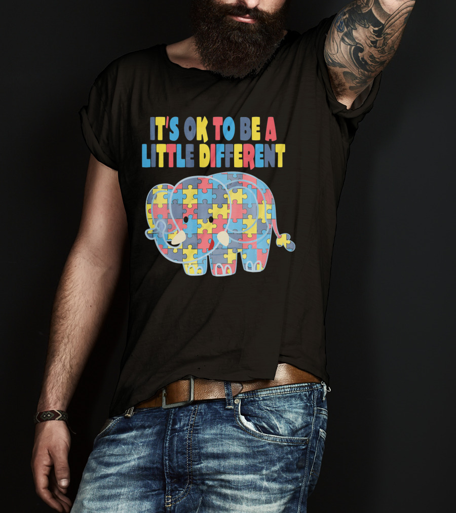 It's OK To Be A Little Different Autism Awareness Elephant Puzzle T-Shirt