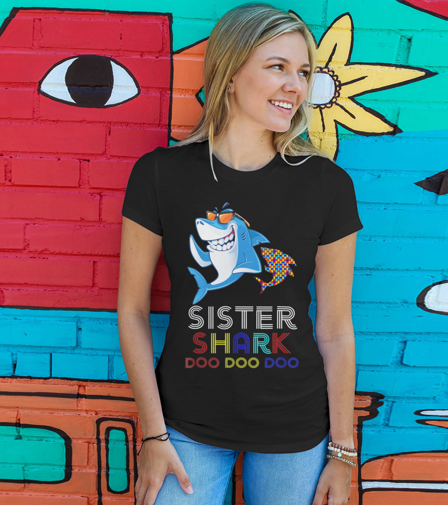 Sister Shark Doo Doo Doo Autism Awareness T-Shirt