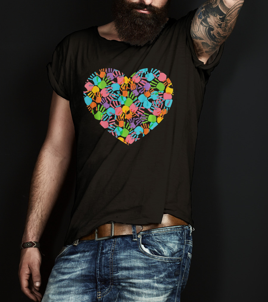 Colorful Handprint Heart Autism Awareness Valentines Day T-Shirt