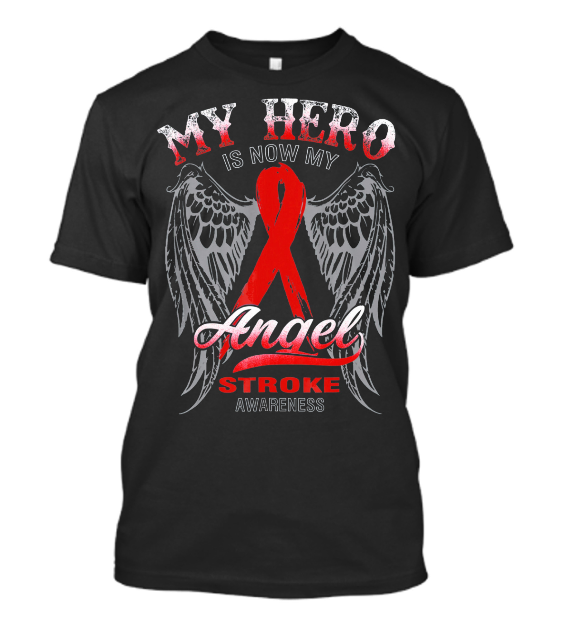 My Hero Is Now My Angel Stroke Awareness Wings Red Ribbon T-Shirt