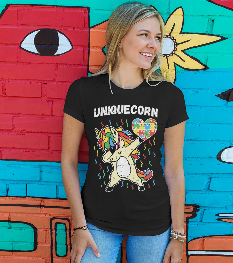 Uniquecorn Dabbing Unicorn Puzzle Heart Autism Awareness T-Shirt