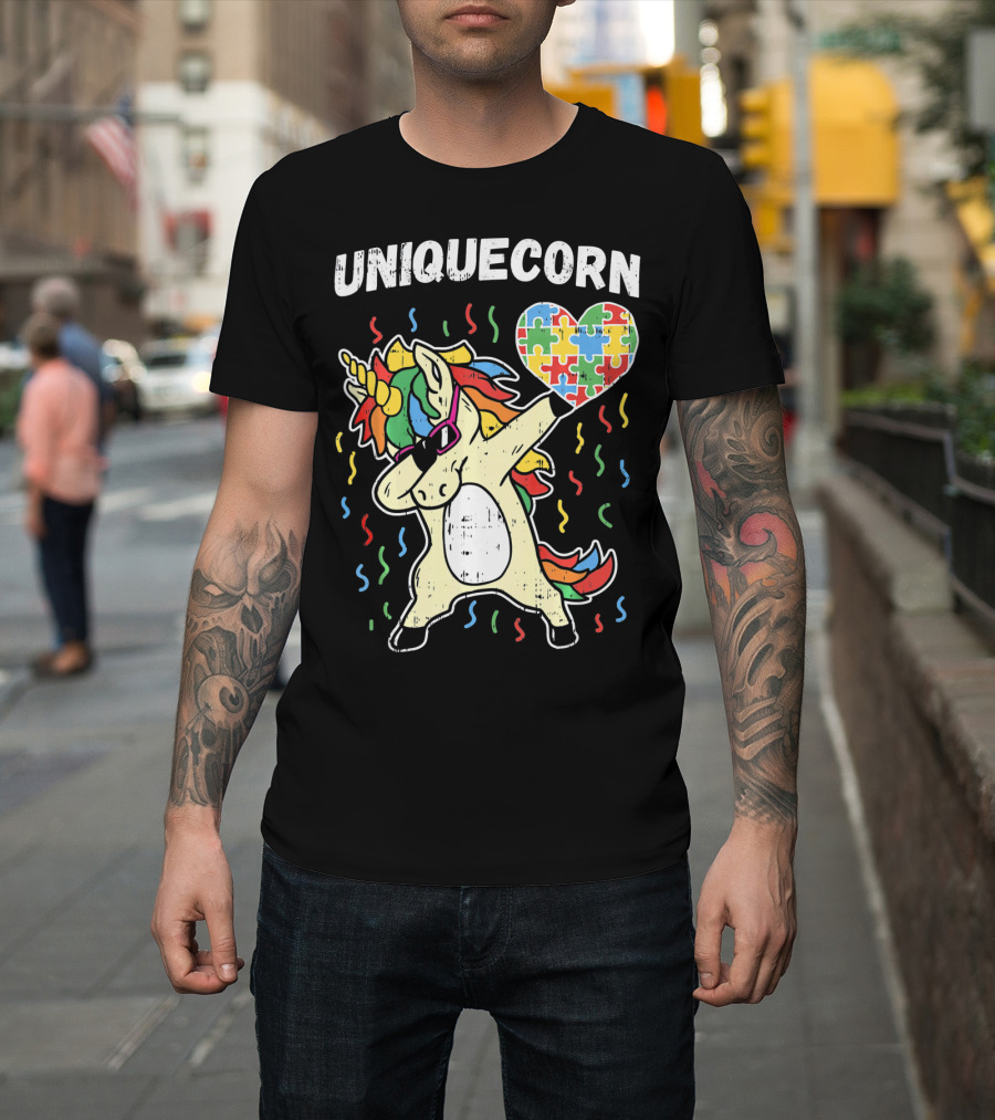 Uniquecorn Dabbing Unicorn Puzzle Heart Autism Awareness T-Shirt