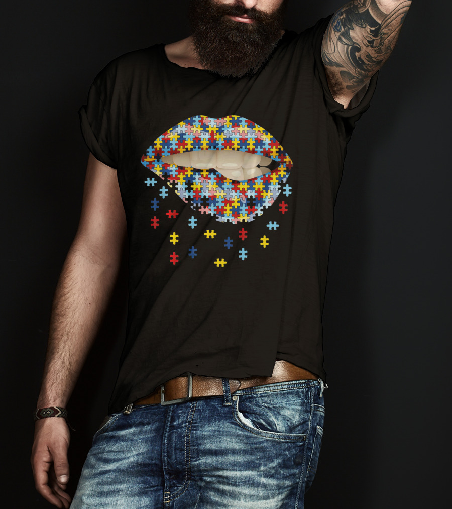 Autism Awareness Puzzle Pieces Lip T-Shirt