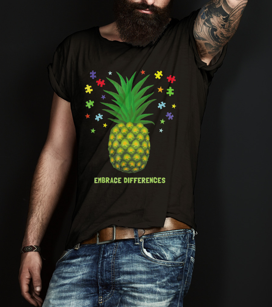 Embrace Differences Autism Awareness Beach Pineapple Puzzle Pieces T-Shirt