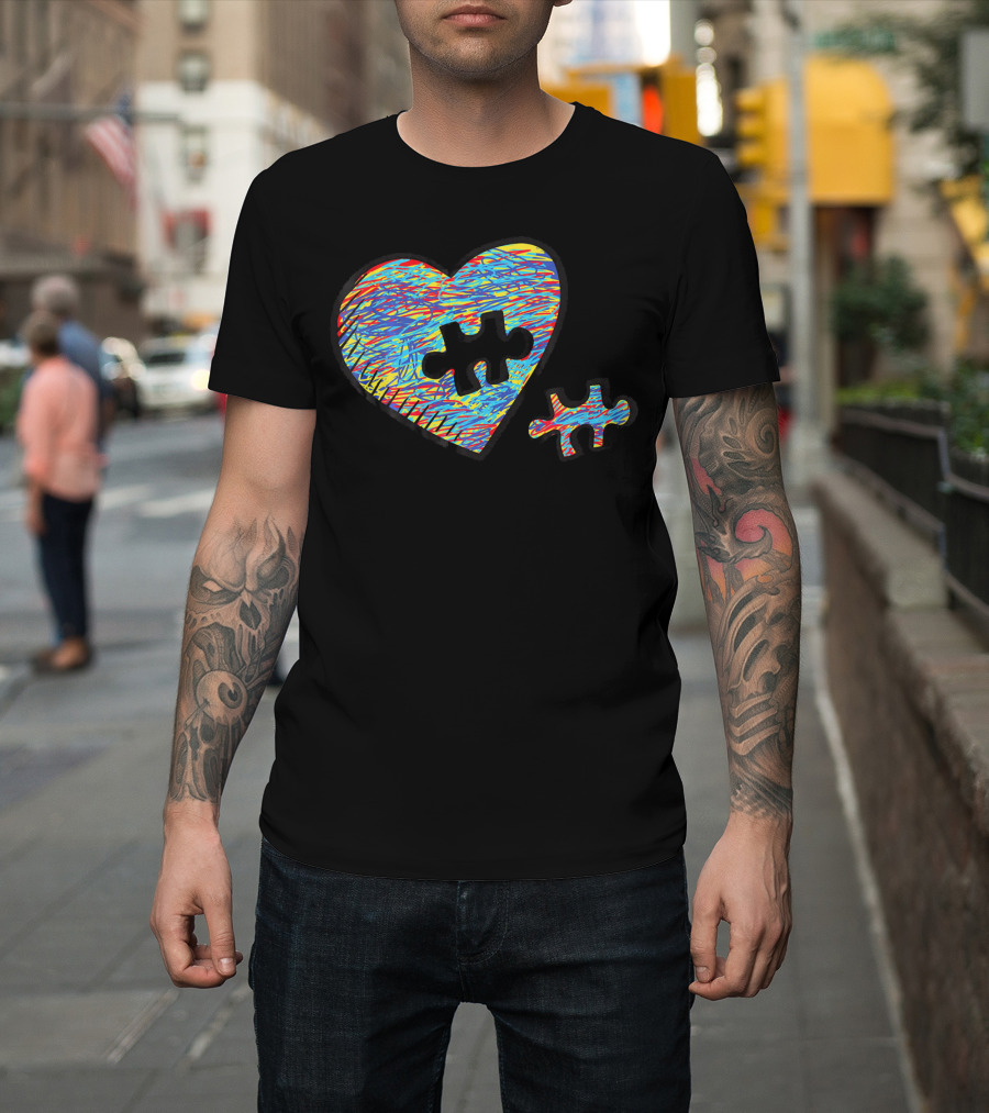 Autism Awareness Superpower Heart Puzzle Piece T-Shirt
