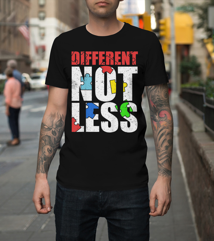 Kids Autism Awareness Different Not Less Puzzle Pieces T-Shirt