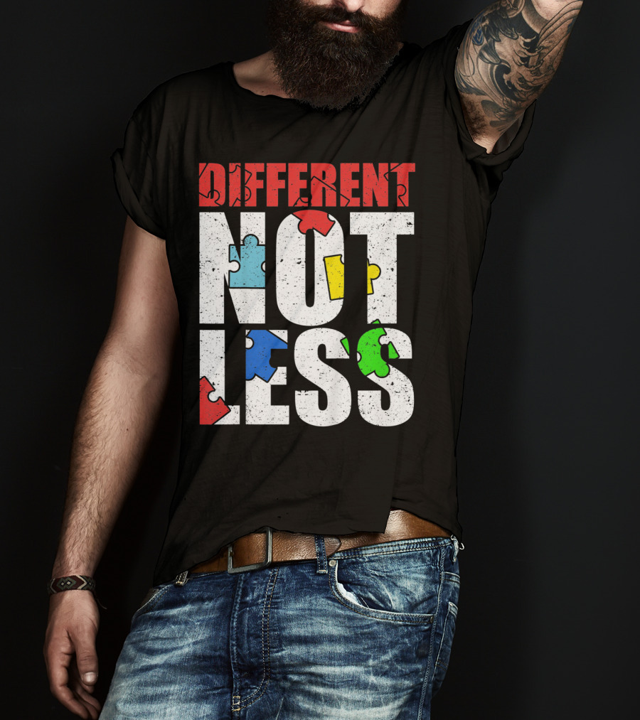 Kids Autism Awareness Different Not Less Puzzle Pieces T-Shirt