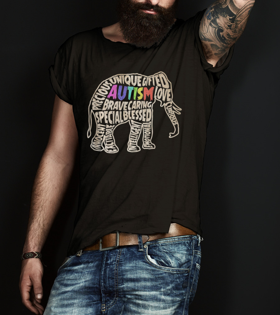 Autism Awareness Elephant Unique Gifted Precious Love Curious Special Blessed Courage Brave Caring T-Shirt