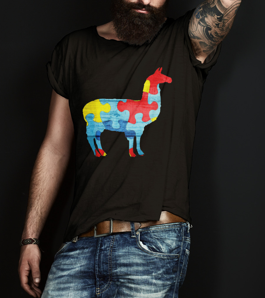 Autism Awareness Puzzle Llama Multicolor T-Shirt