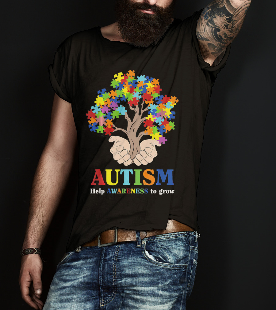 AUTISM Help Awareness To Grow With Puzzle Piece Tree T-Shirt
