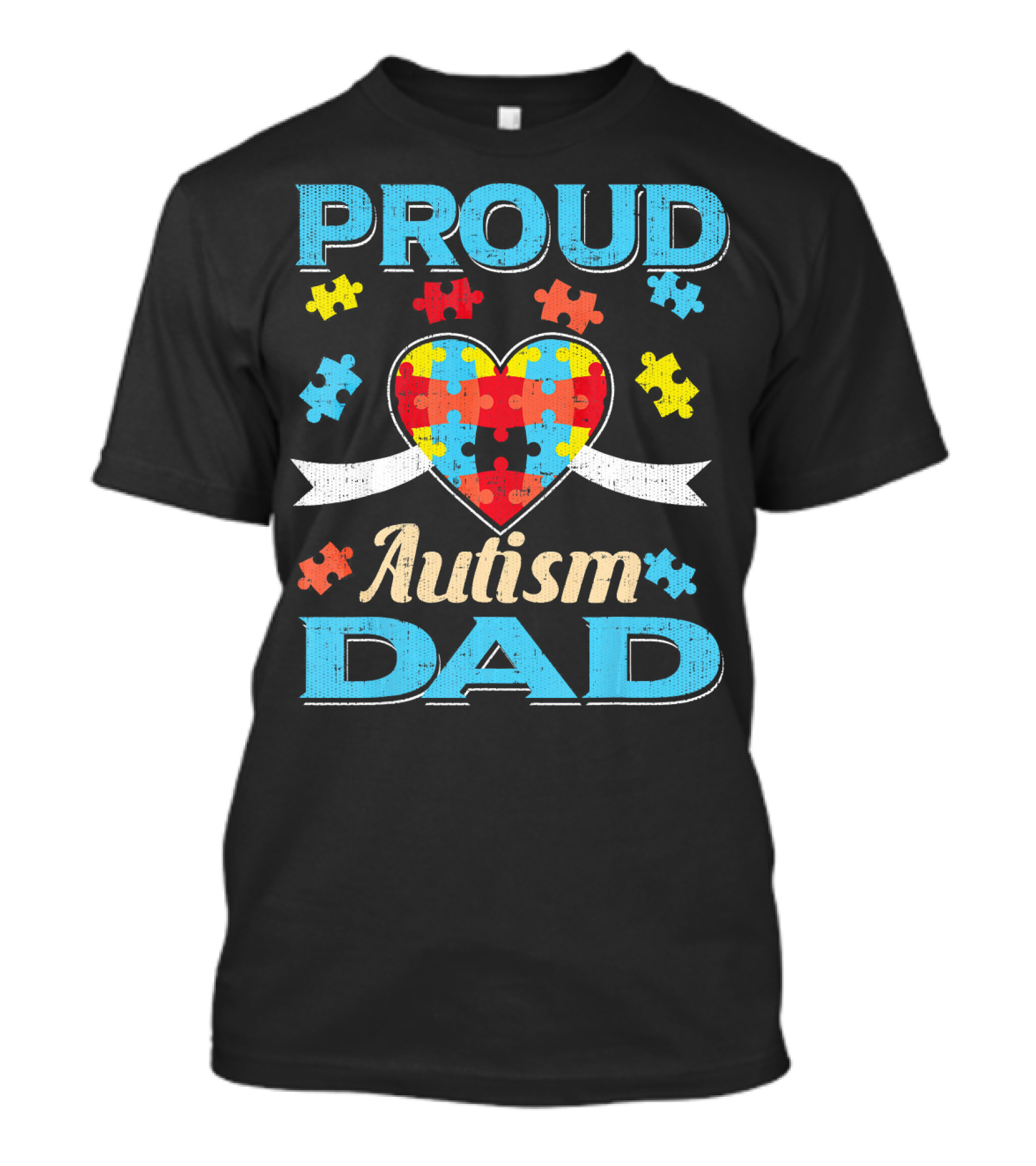 Proud Autism Dad Puzzle Heart Autism Awareness T-Shirt