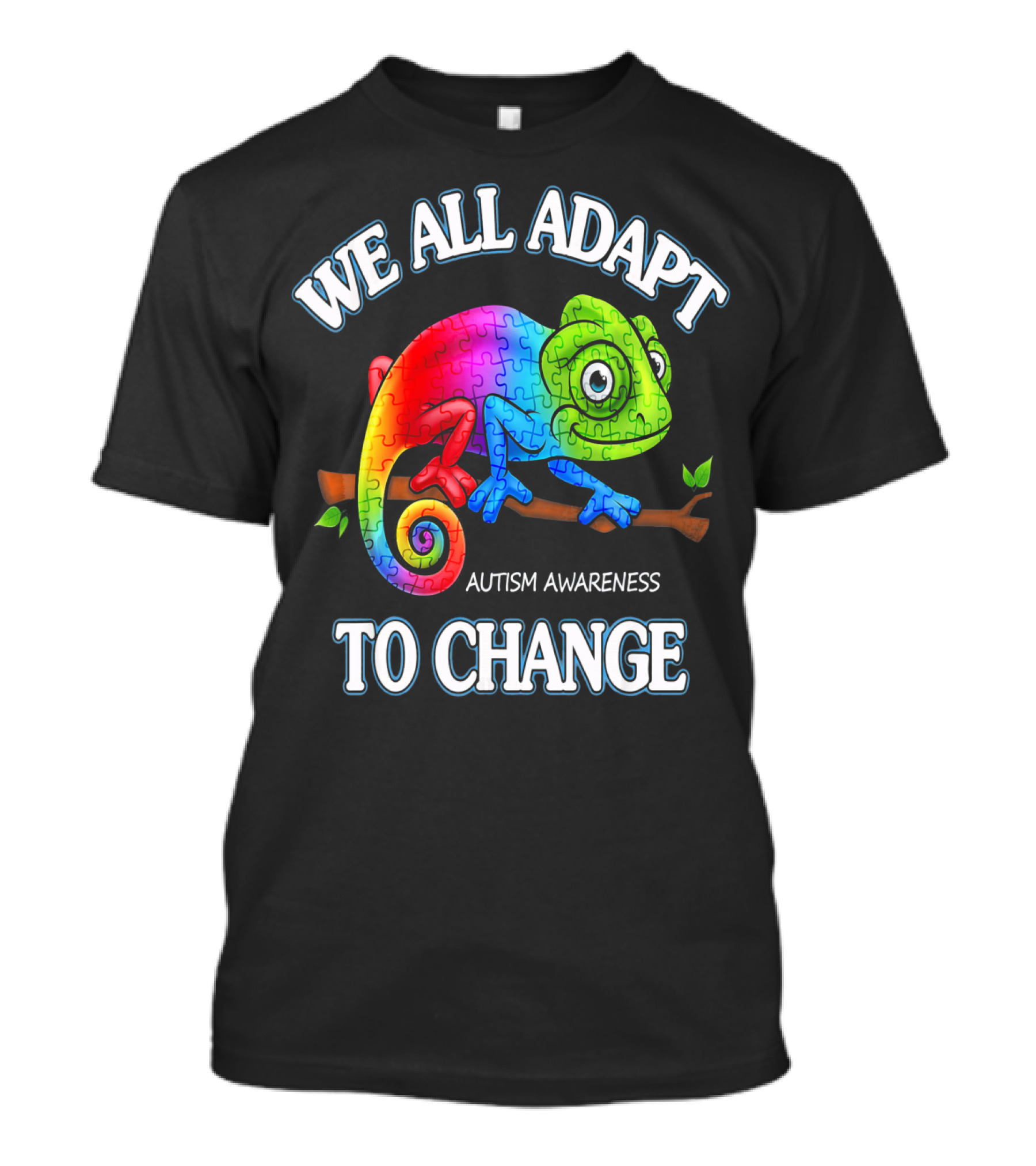 We All Adapt To Change Autism Awareness Puzzle Chameleon T-Shirt