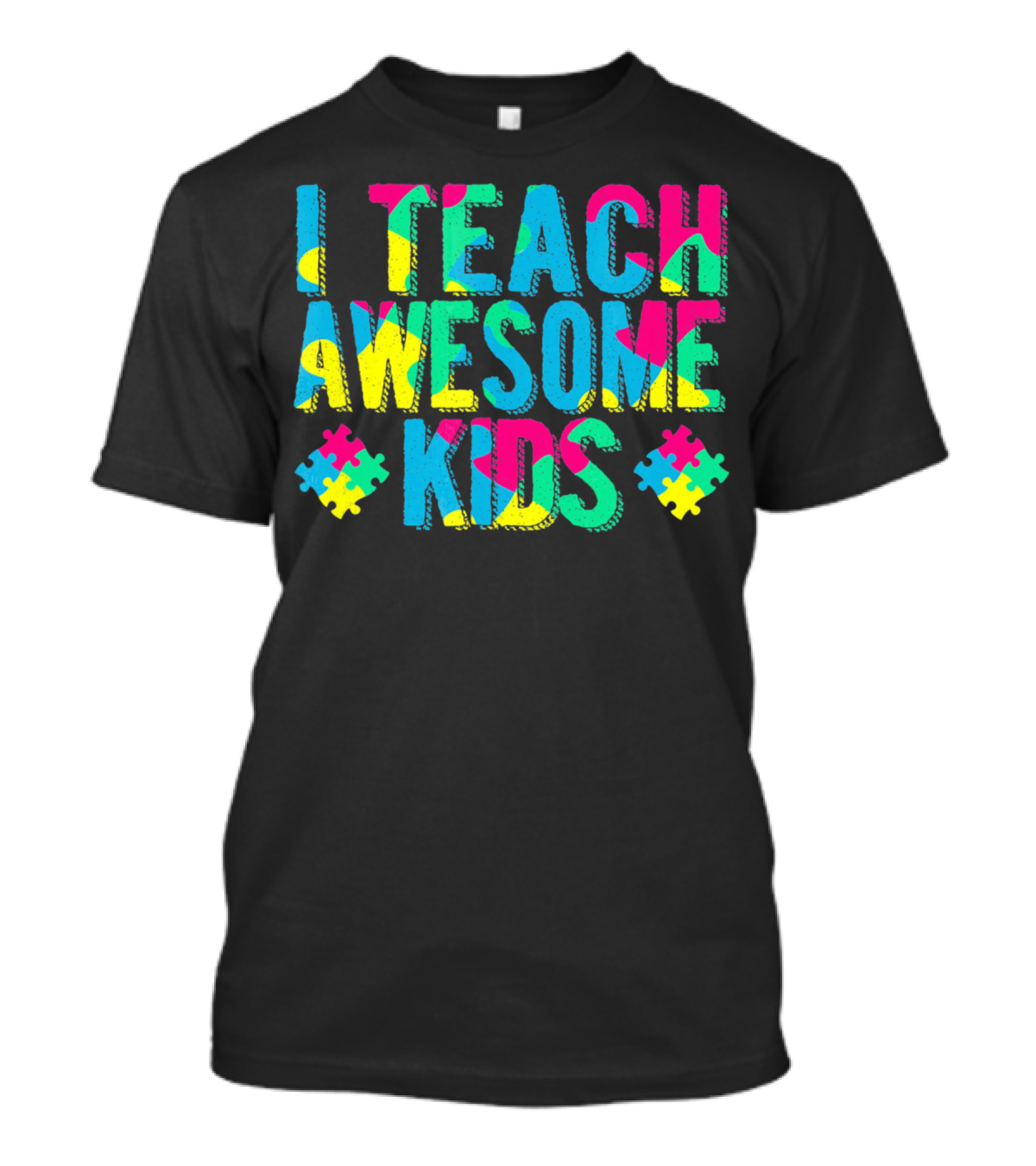 Autism Awareness I Teach Awesome Kids Puzzle Pieces T-Shirt
