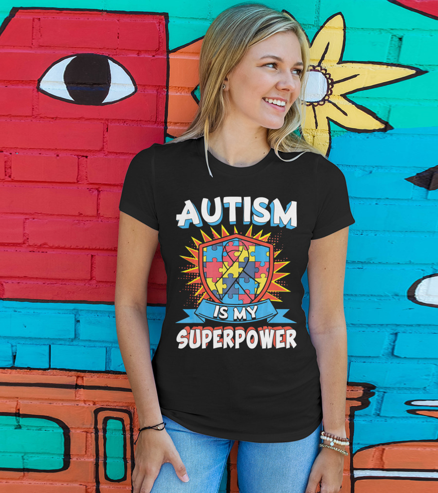 Autism Is My Superpower Puzzle Shield T-Shirt