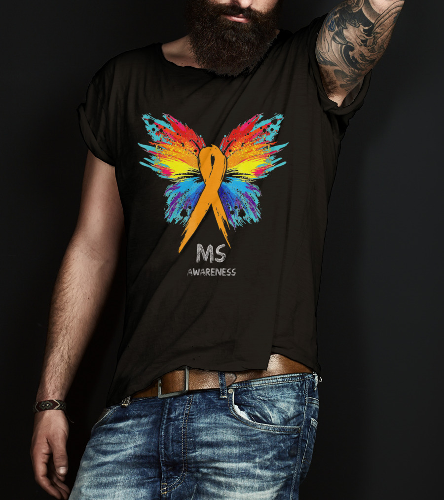 MS Awareness Butterfly Ribbon Colorful Wings T-Shirt