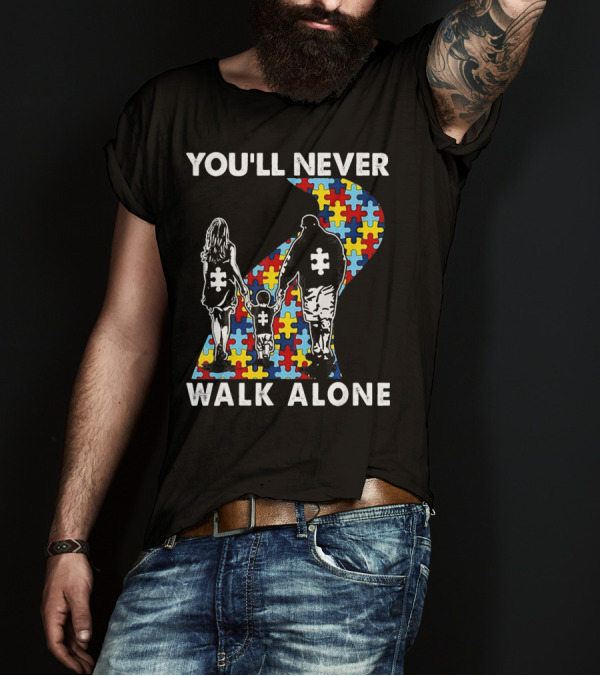 You'll Never Walk Alone Family Autism Awareness Puzzle Path T-Shirt