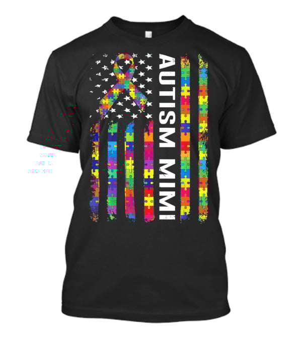 Autism Mimi Puzzle Ribbon American Flag T-Shirt