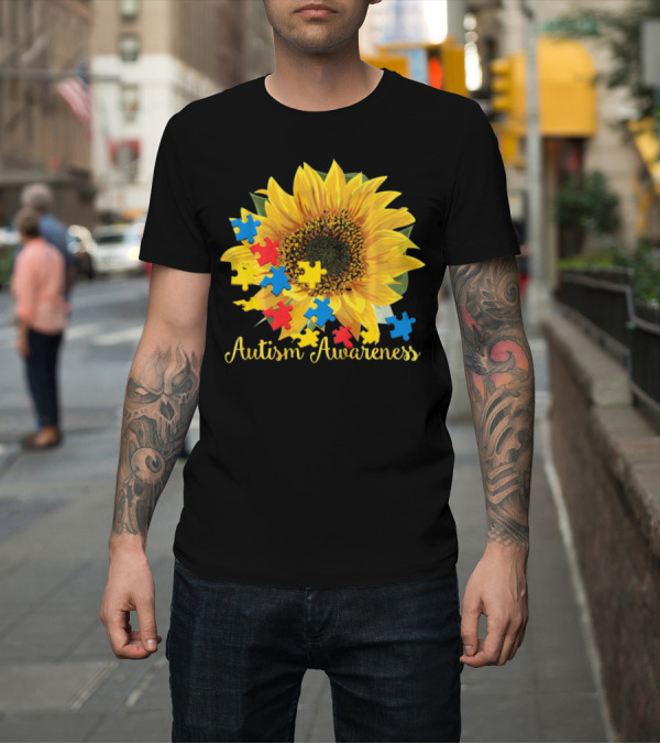 Shirt: Autism Awareness Sunflower with Puzzle Pieces T-Shirt Autism Awareness Sunflower with Puzzle Pieces T-Shirt