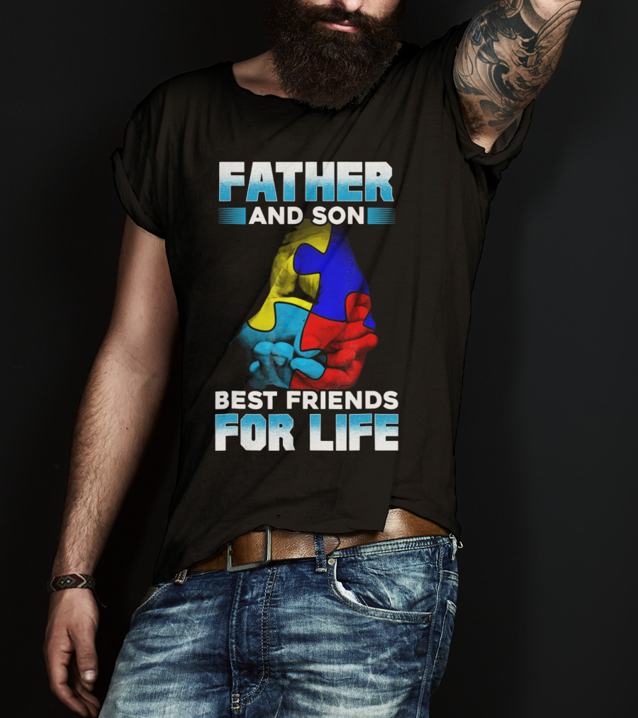 Father And Son Best Friends For Life Puzzle Autism Awareness T-Shirt