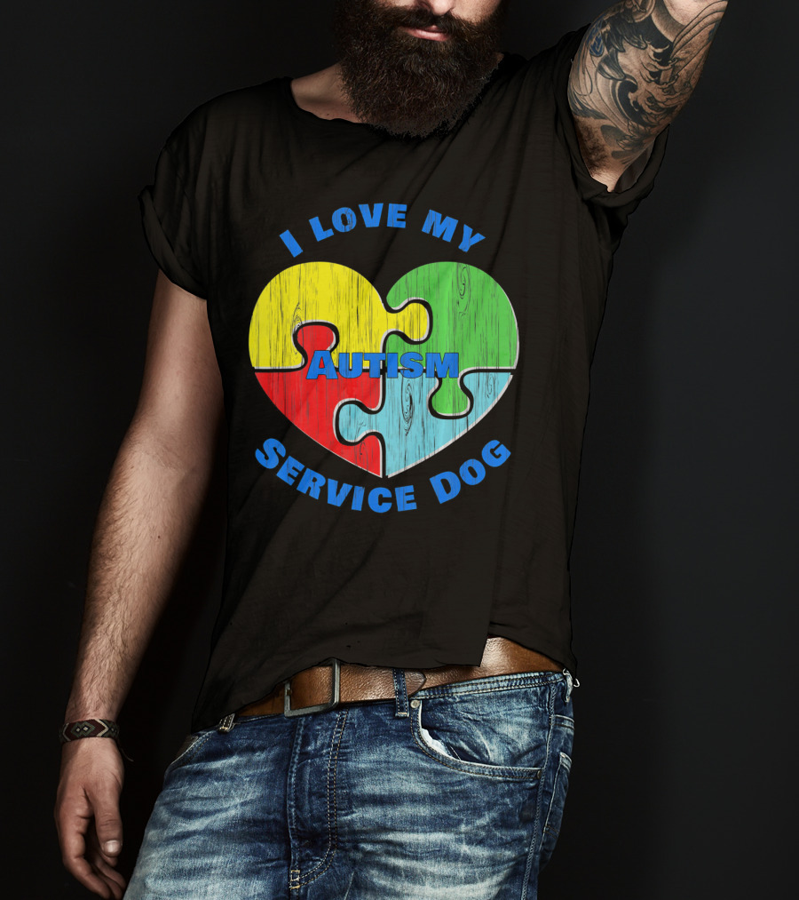 I Love My Autism Service Dog Puzzle Heart T-Shirt