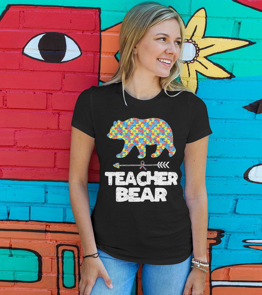 TEACHER BEAR Autism Puzzle Bear With Arrow T-Shirt