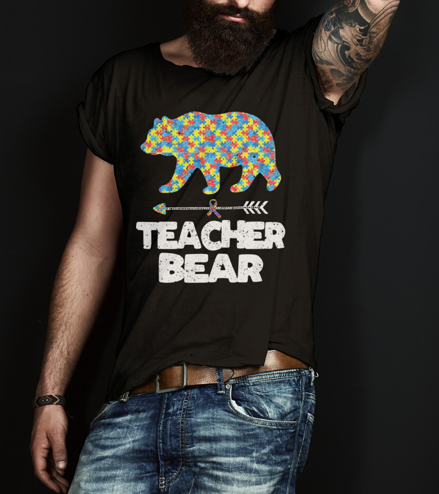 TEACHER BEAR Autism Puzzle Bear With Arrow T-Shirt