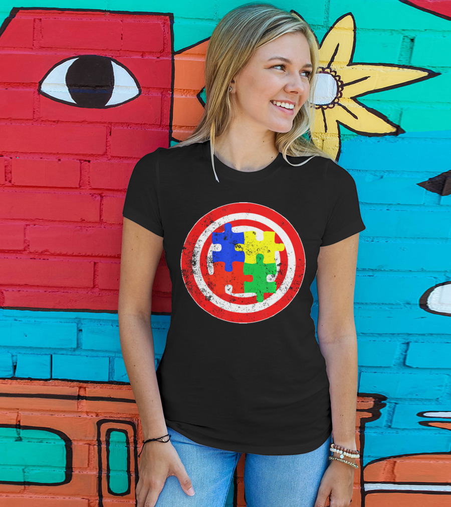Autism Awareness Puzzle Shield Captain Autism T-Shirt