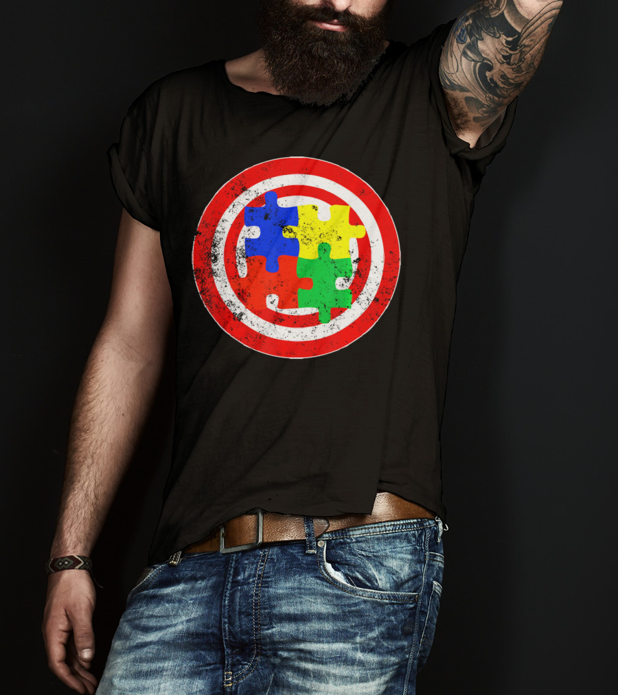 Autism Awareness Puzzle Shield Captain Autism T-Shirt