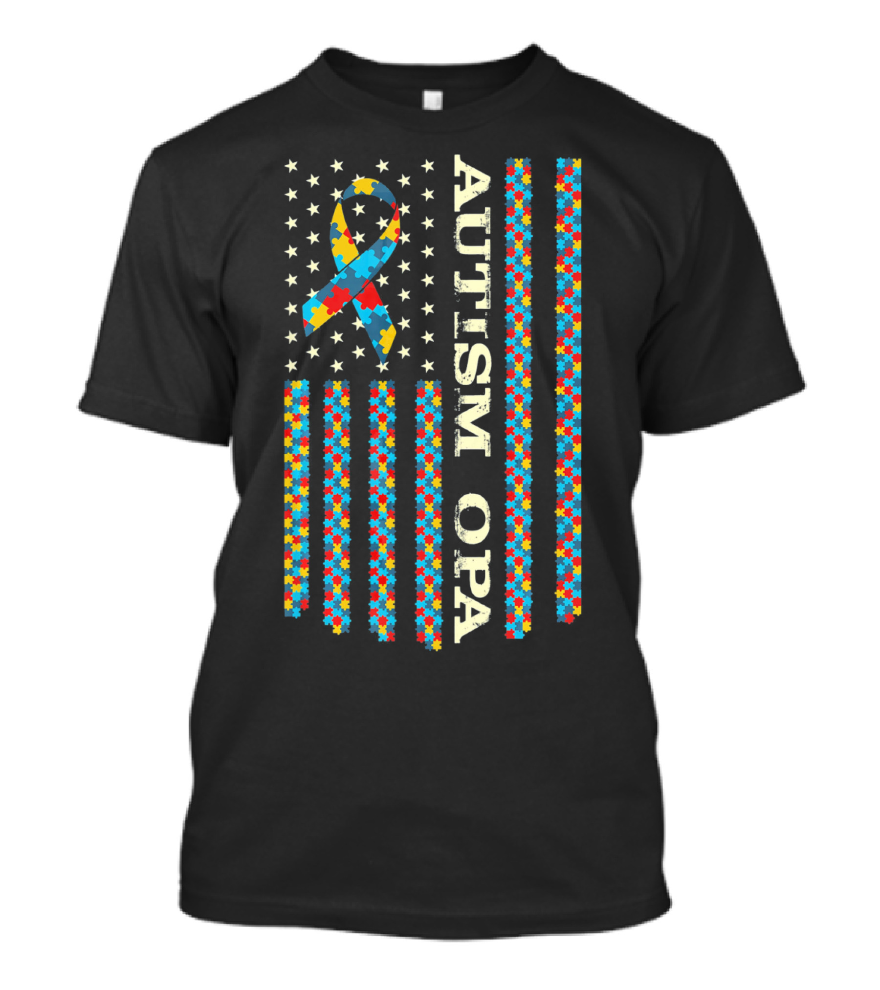 Autism Awareness Opa Flag Puzzle Ribbon Stars T-Shirt
