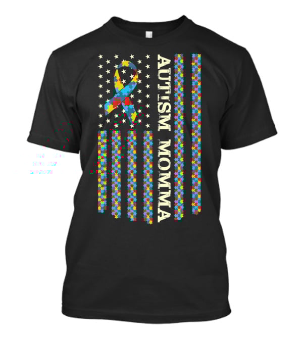 Autism Awareness Proud Autism Momma Vintage Puzzle Flag T-Shirt