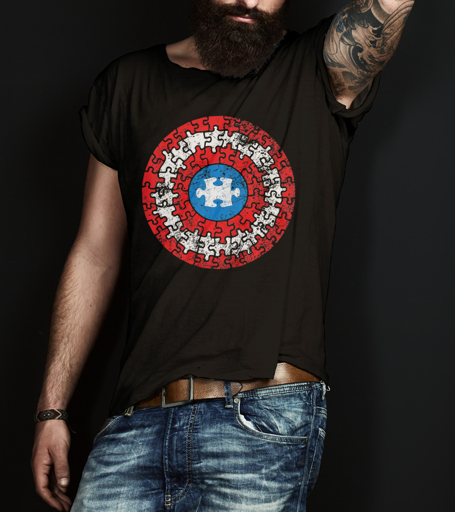 Captain Autism Awareness Puzzle Shield Superhero T-Shirt