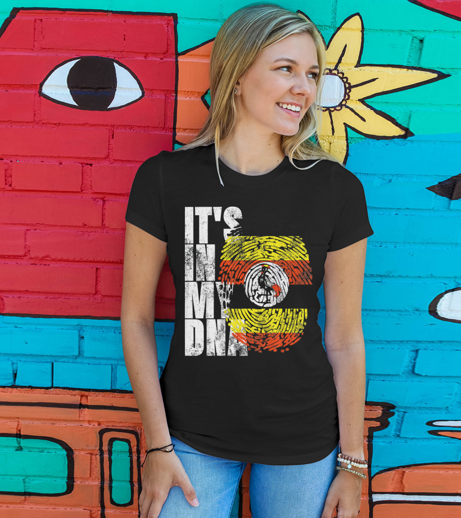 It's In My DNA Uganda African American Flag Fingerprint T-Shirt