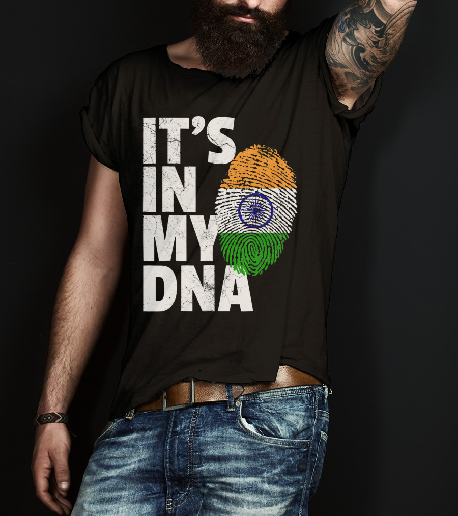 IT'S IN MY DNA India Flag Fingerprint Indian Heritage T-Shirt