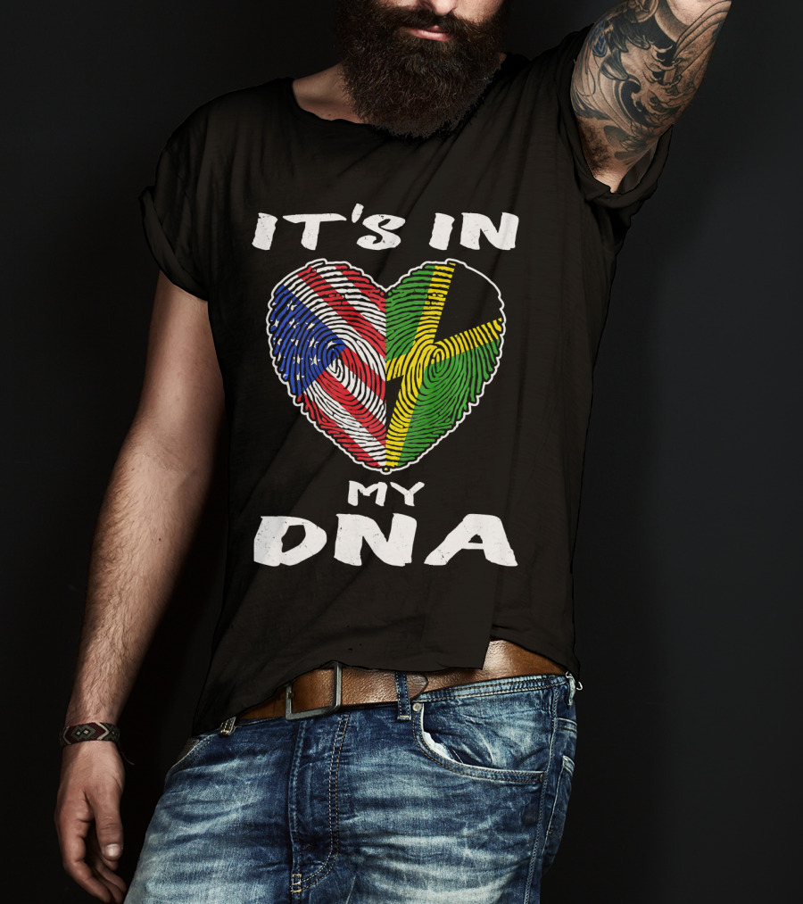 IT'S IN MY DNA USA Jamaica Fingerprint Heart T-Shirt