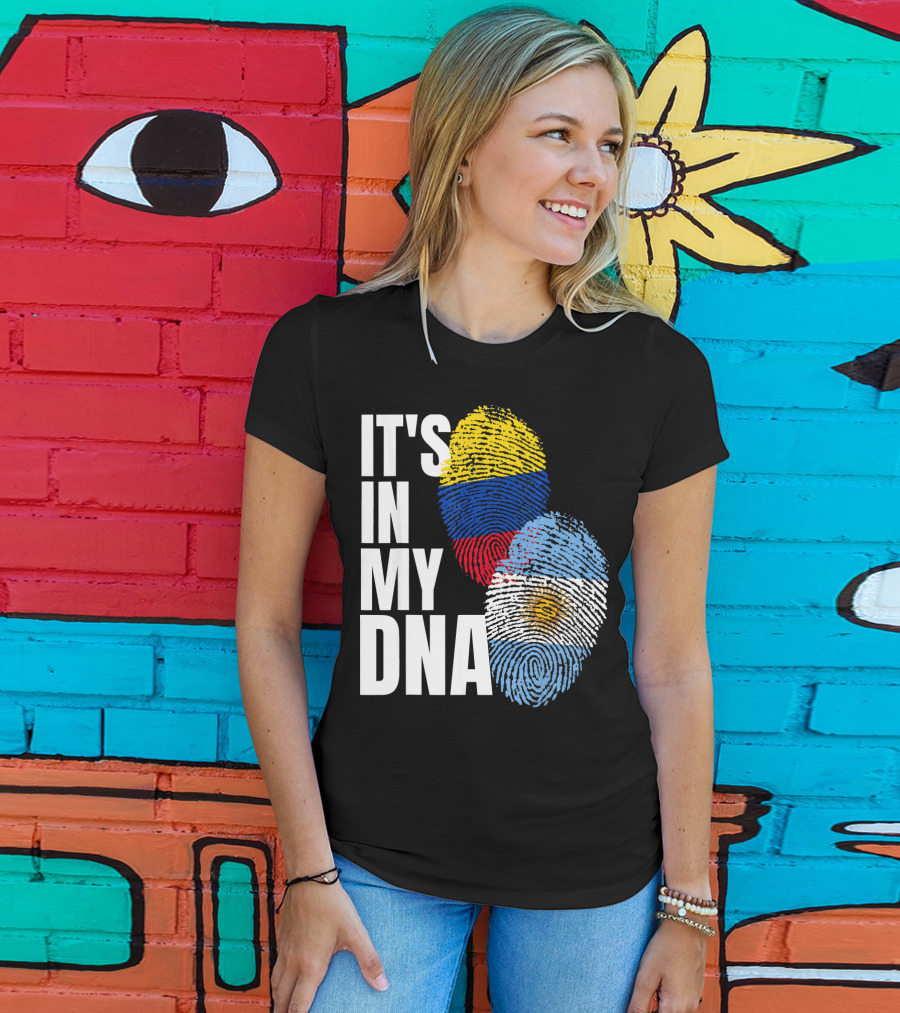 IT'S IN MY DNA Colombian And Argentinian Flags Fingerprint T-Shirt