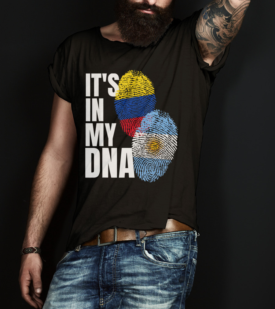 IT'S IN MY DNA Colombian And Argentinian Flags Fingerprint T-Shirt