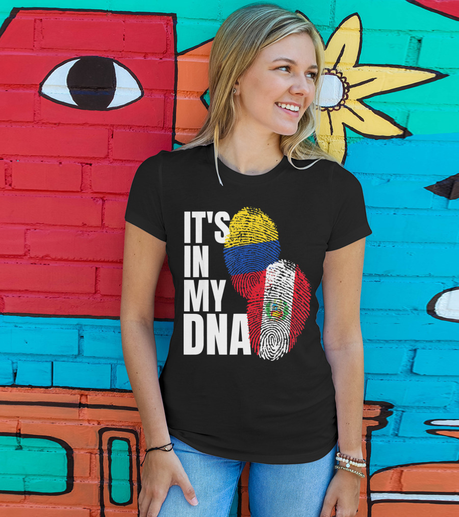 IT'S IN MY DNA Peruvian And Colombian Fingerprint Flag Heritage T-Shirt