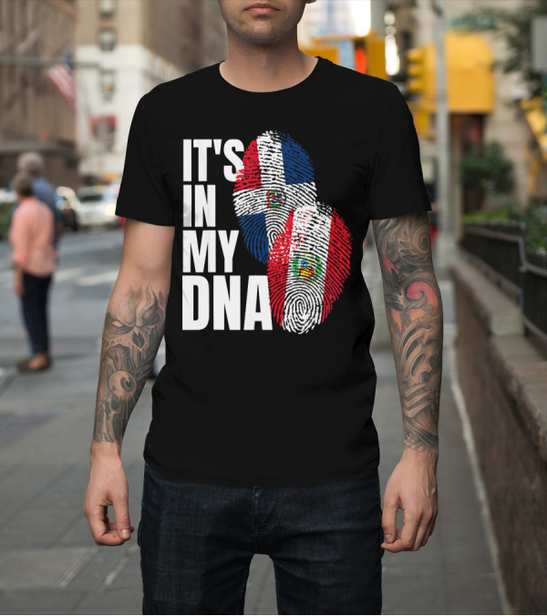 Shirt: It's In My DNA Peruvian Dominican Fingerprint Flag T-Shirt It's In My DNA Peruvian Dominican Fingerprint Flag T-Shirt