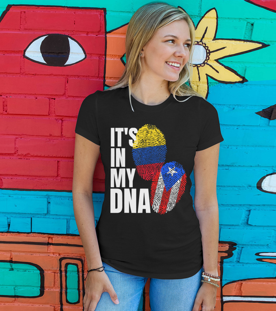 It's In My DNA Puerto Rican And Colombian Flag Fingerprints T-Shirt