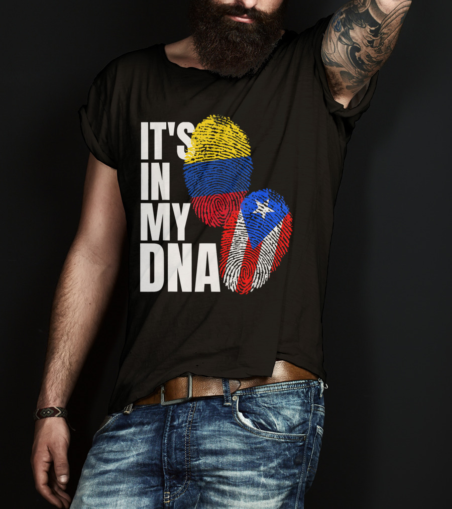 It's In My DNA Puerto Rican And Colombian Flag Fingerprints T-Shirt