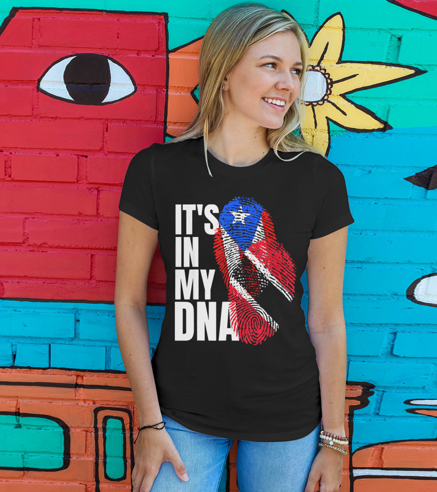 Trinidadian And Boricua Mix It's In My DNA Flag Fingerprint T-Shirt