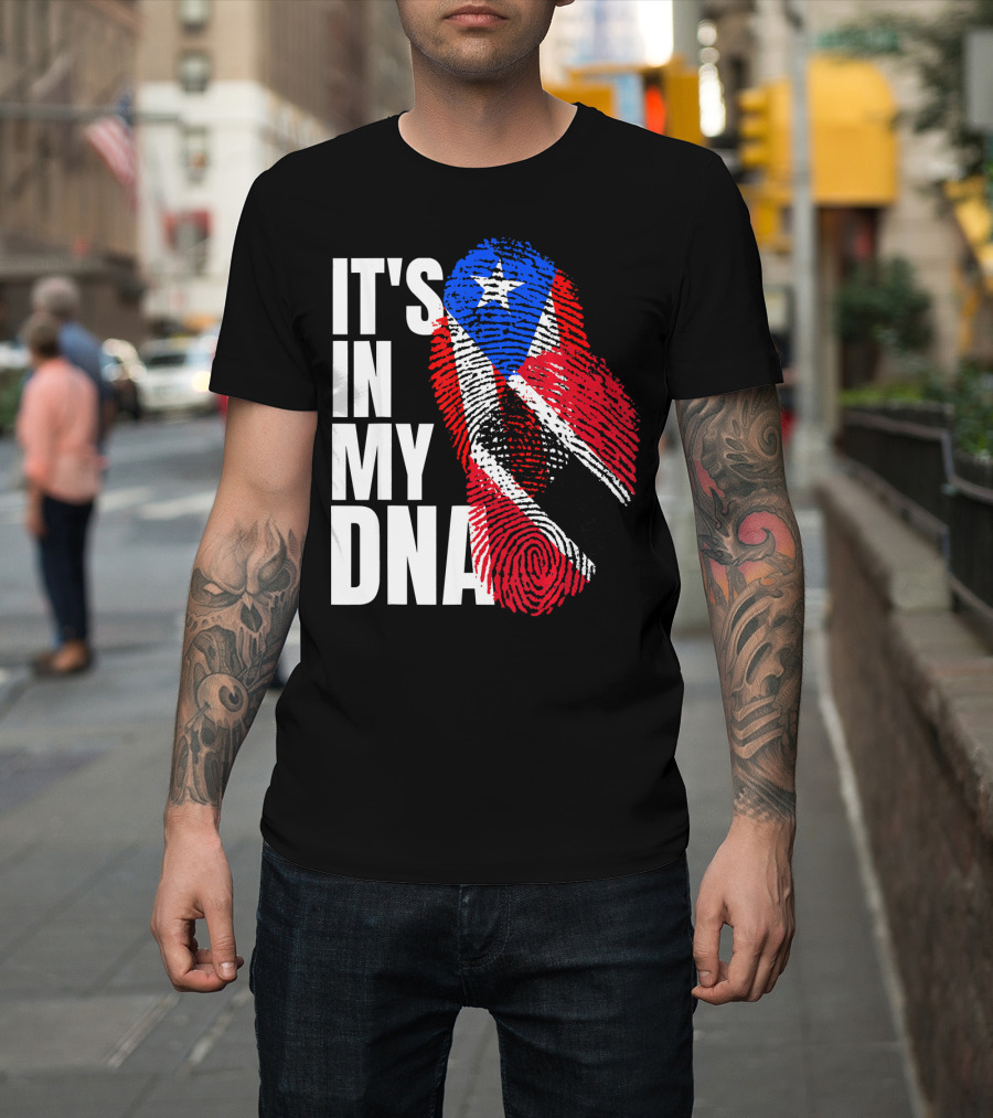 Trinidadian And Boricua Mix It's In My DNA Flag Fingerprint T-Shirt
