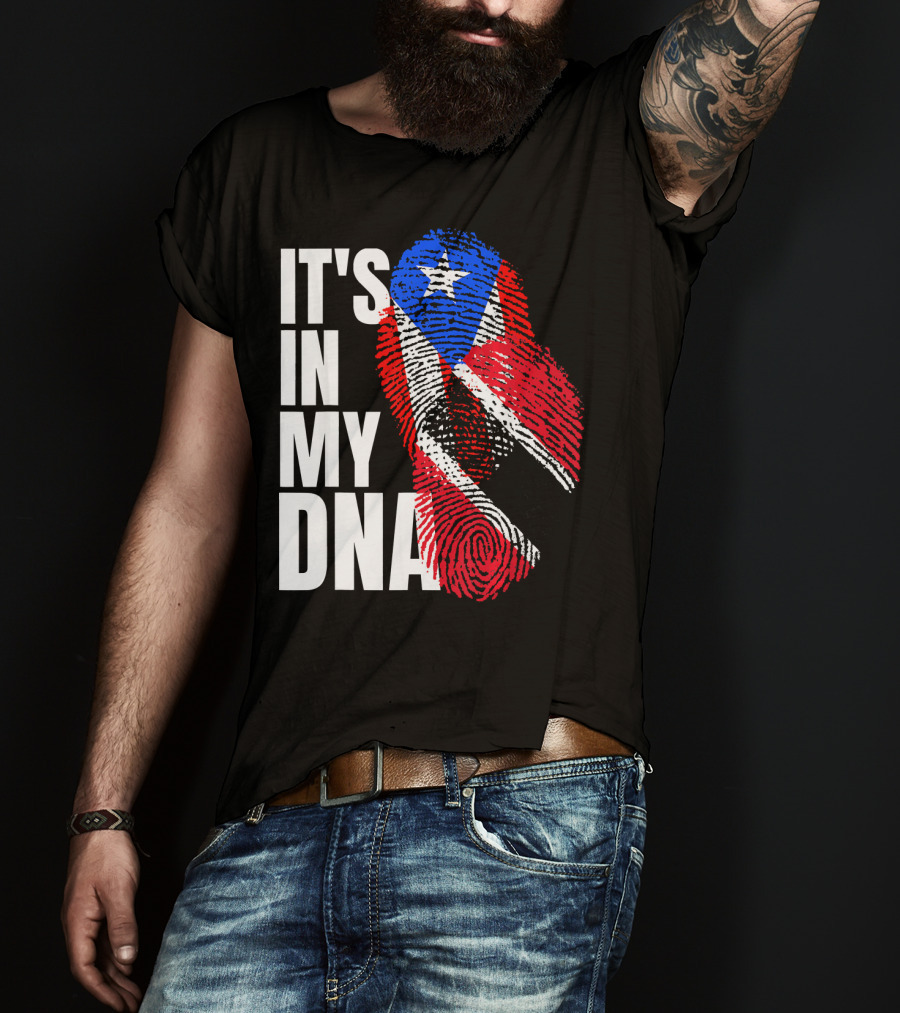 Trinidadian And Boricua Mix It's In My DNA Flag Fingerprint T-Shirt