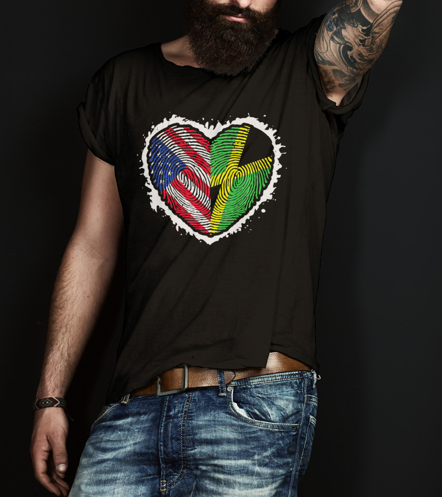 Fingerprint DNA Heart Love Jamaica USA Flag T-Shirt