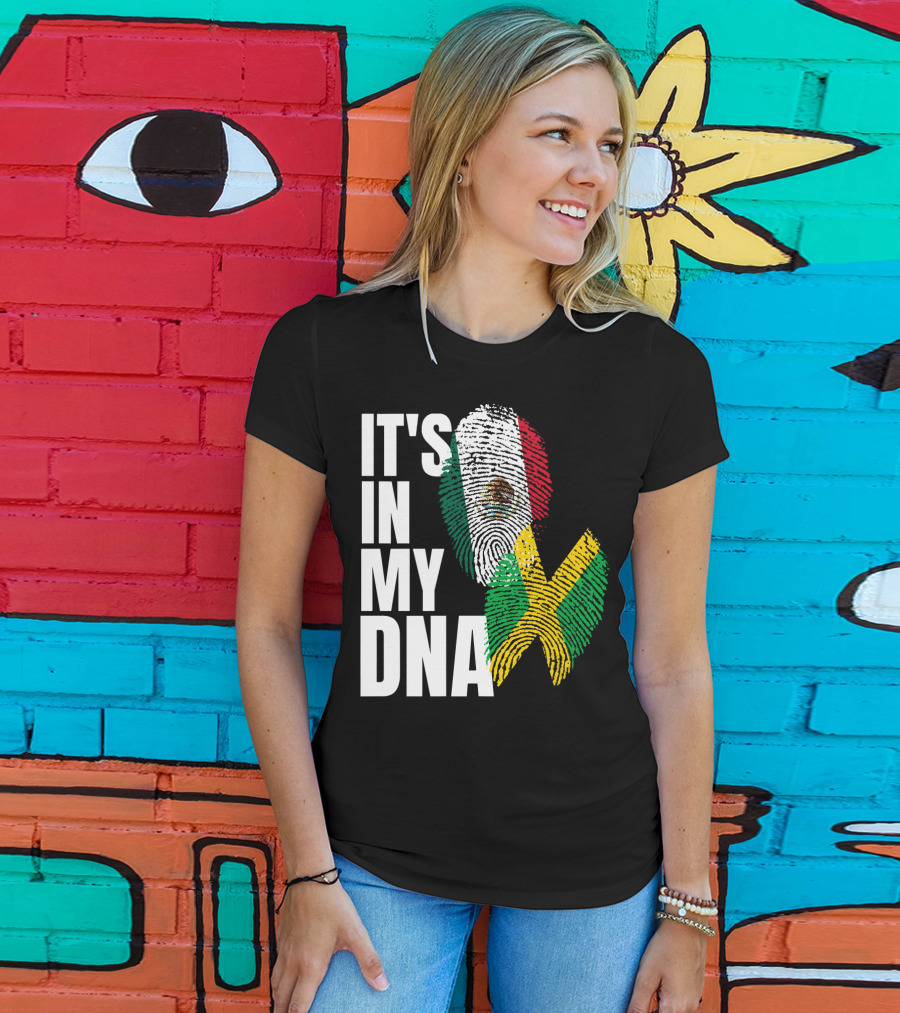 It's In My DNA Jamaican Mexican Flag Fingerprint Heritage T-Shirt