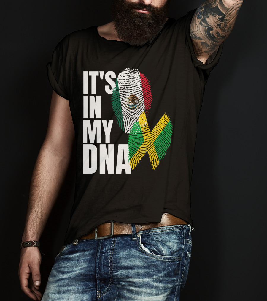 It's In My DNA Jamaican Mexican Flag Fingerprint Heritage T-Shirt